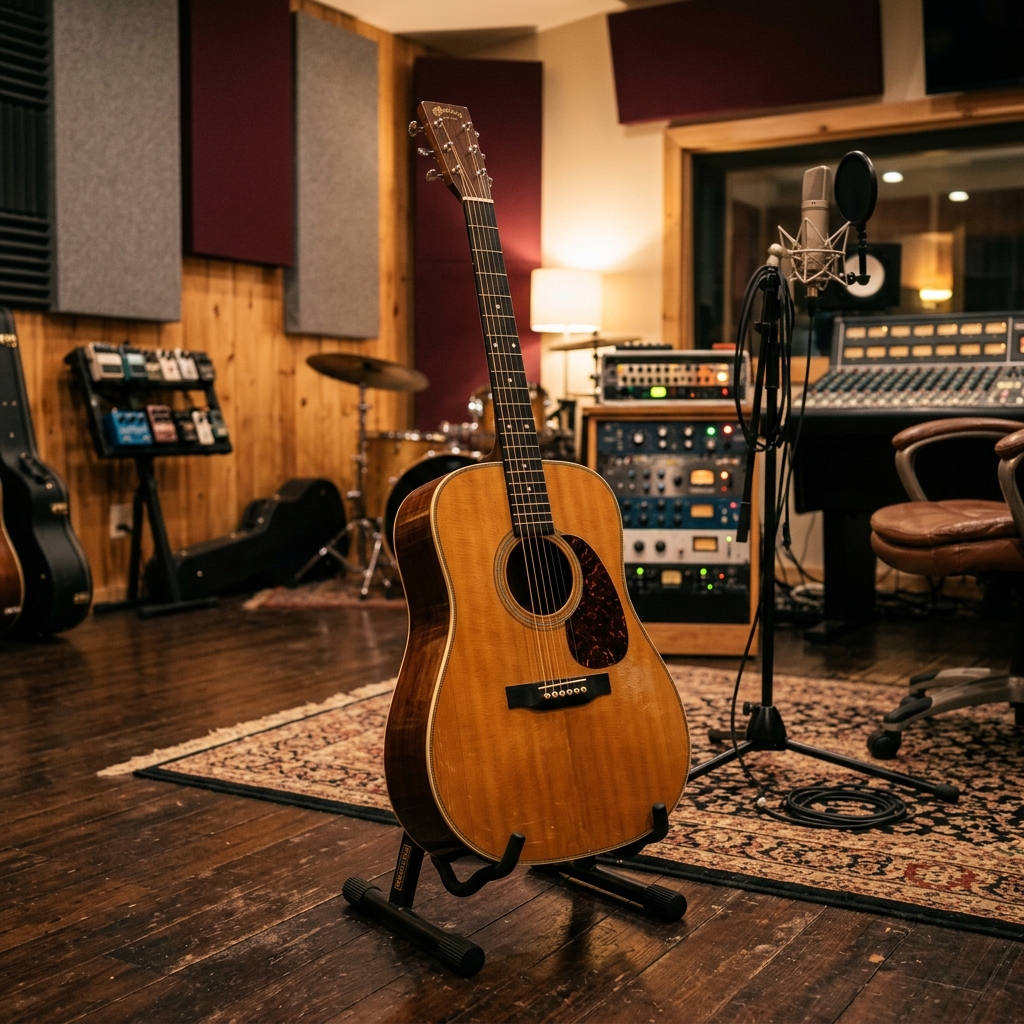 Guitar acoustic tại studio